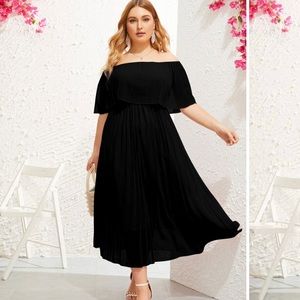 Black accordion off shoulder sheer dress